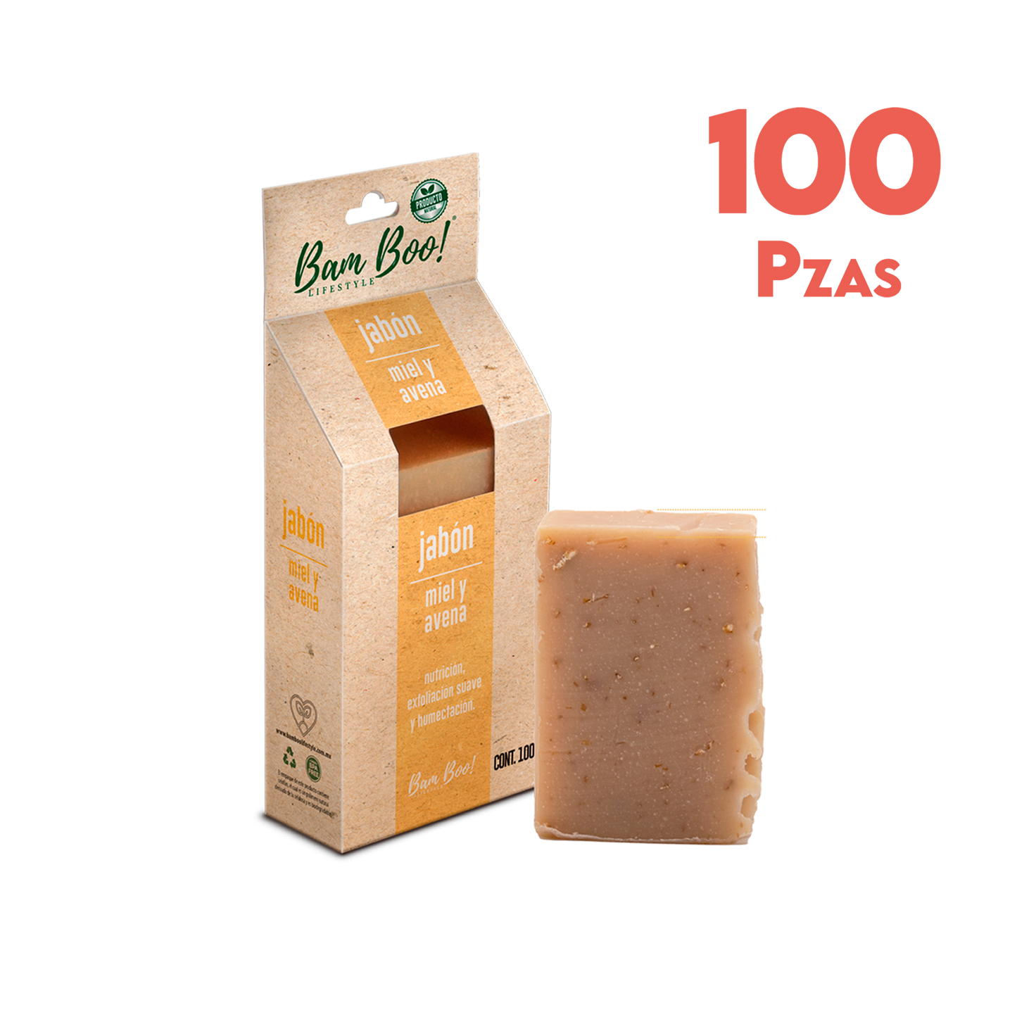100 Pack Jabón Artesanal Natural Miel Avena 100 G Mayoreo Bam Boo! Lifestyle