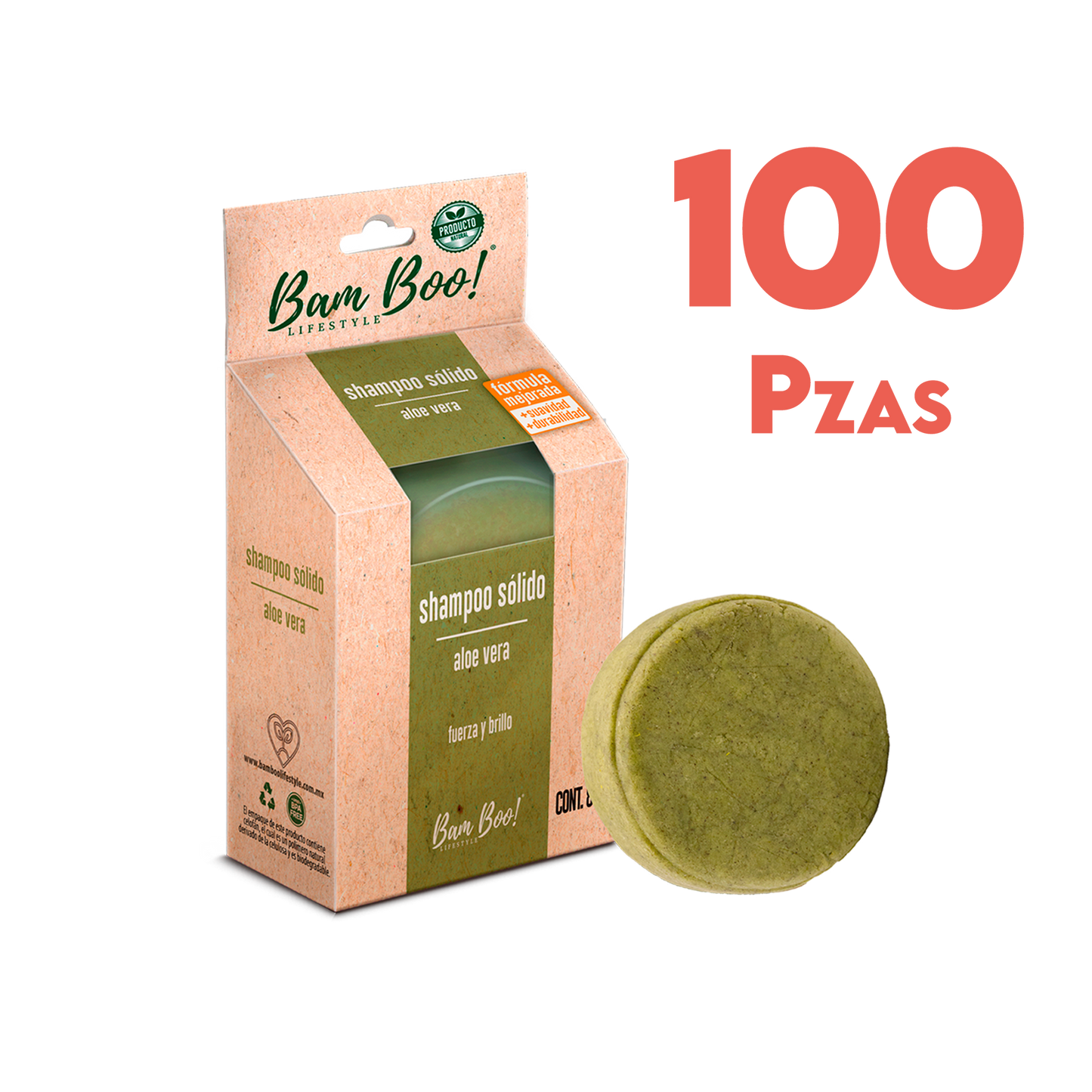 100 Pack Shampoo Sólido Artesanal Aloe Vera 80 Gr Mayoreo Bam Boo! Lifestyle