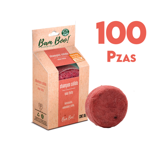 100 Pack Shampoo Sólido Artesanal Vino Tinto 80 Gr Mayoreo Bam Boo! Lifestyle