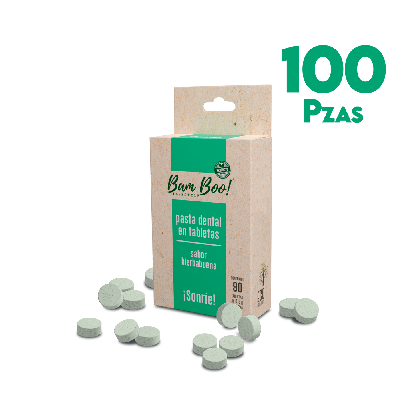 100 Pack Pasta Dental Sólida Hierbabuena 90 Tabletas Mayoreo Bam Boo! Lifestyle