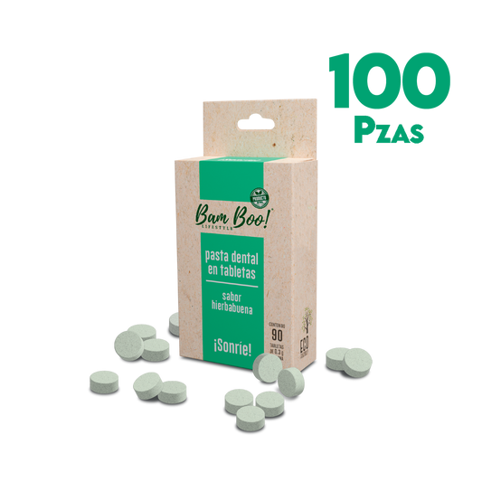 100 Pack Pasta Dental Sólida Hierbabuena 90 Tabletas Mayoreo Bam Boo! Lifestyle