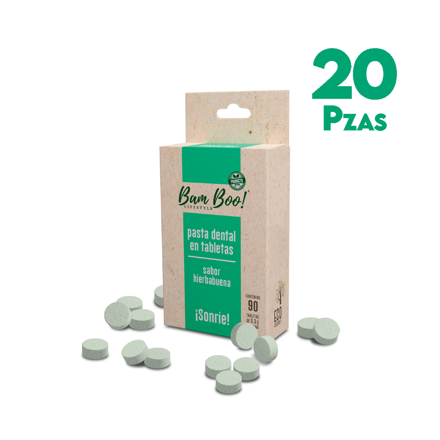 20 Pack Pasta Dental Sólida Hierbabuena 90 Tabletas Mayoreo Bam Boo! Lifestyle