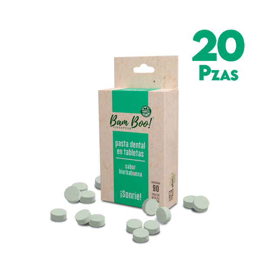 20 Pack Pasta Dental Sólida Hierbabuena 90 Tabletas Mayoreo Bam Boo! Lifestyle