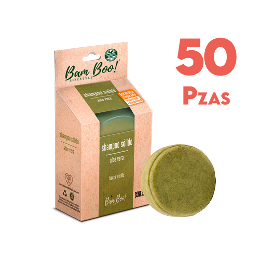 50 Pack Shampoo Sólido Artesanal Aloe Vera 80 Gr Mayoreo Bam Boo! Lifestyle
