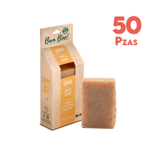 50 Pack Jabón Artesanal Natural Miel Avena 100 G Mayoreo Bam Boo! Lifestyle