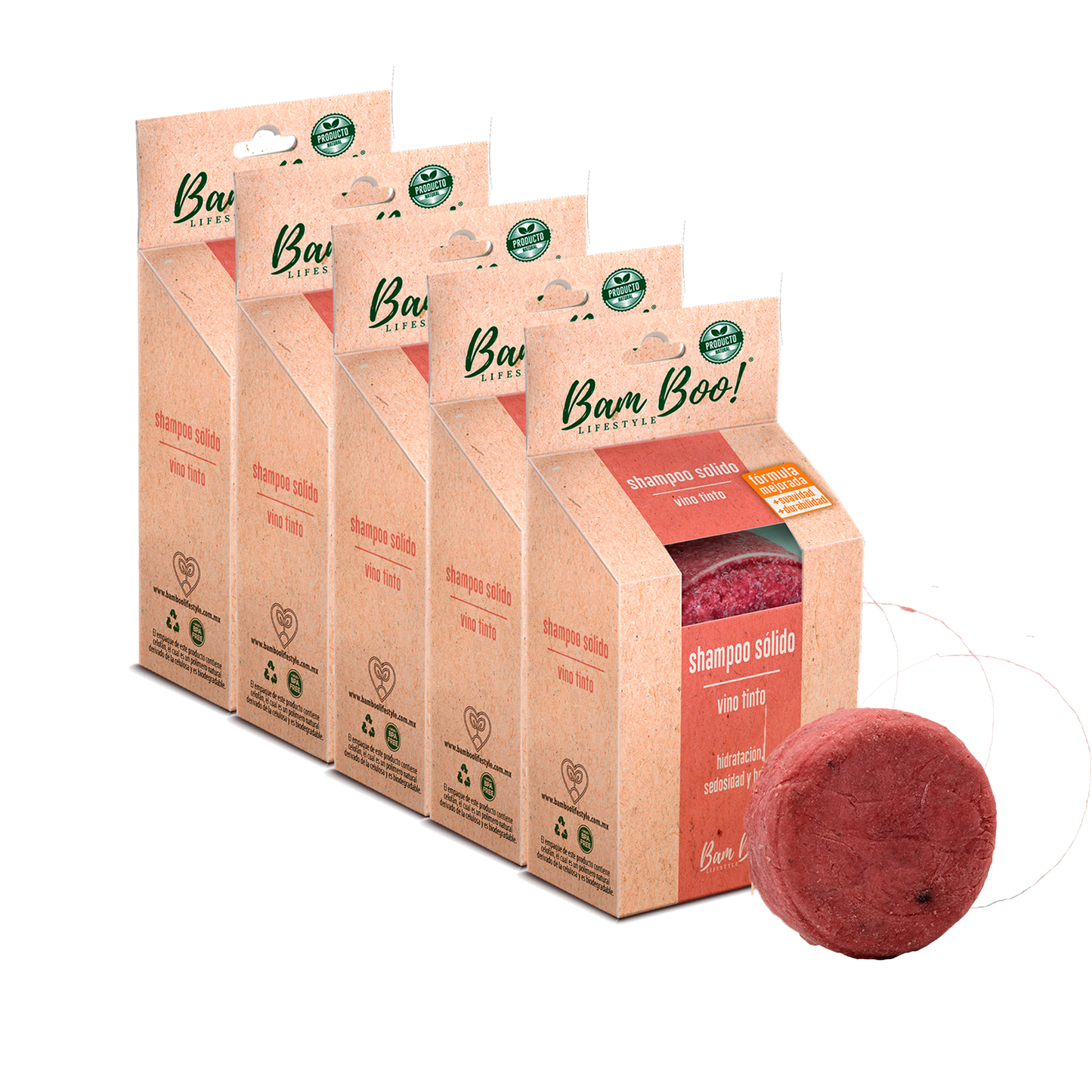 5 Pack Shampoo Sólido Artesanal Vino Tinto 80 Gr Combos Bam Boo! Lifestyle