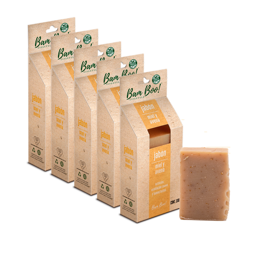 5 Pack Jabón Artesanal Natural Miel Avena 100 G Combos Bam Boo! Lifestyle