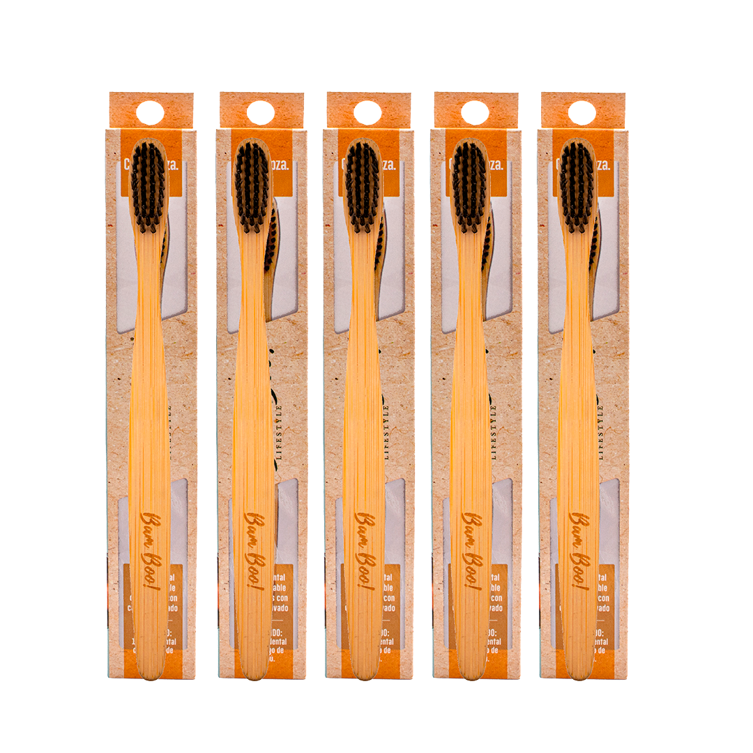 5 Pack Cepillo De Dientes Bambú Cerdas De Carbón Activado Combos Bam Boo! Lifestyle