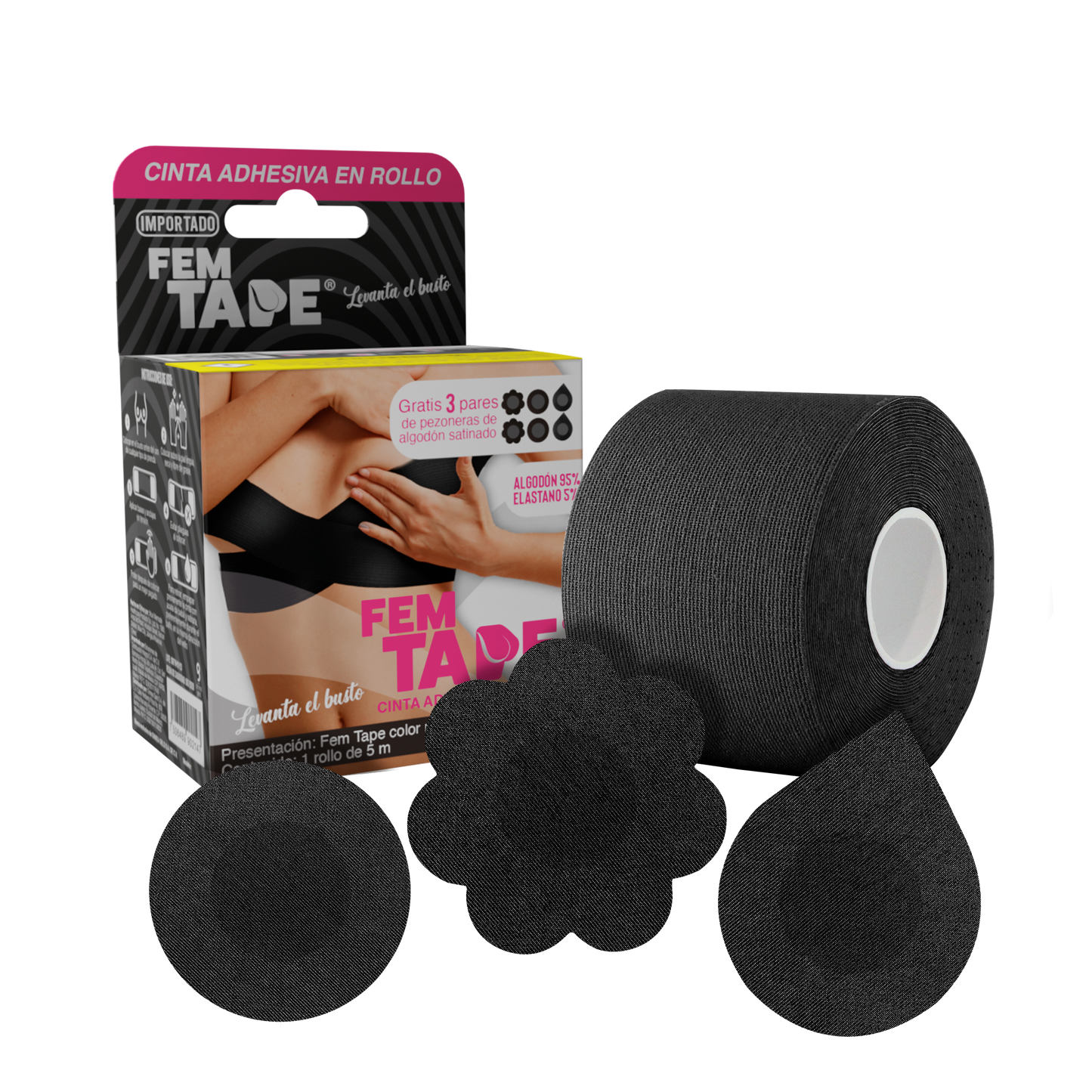 Cinta Adhesiva Para Levantamiento De Busto Color Negro Fem Tape 5 Mts