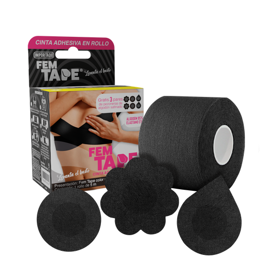Cinta Adhesiva Para Levantamiento De Busto Color Negro Fem Tape 5 Mts