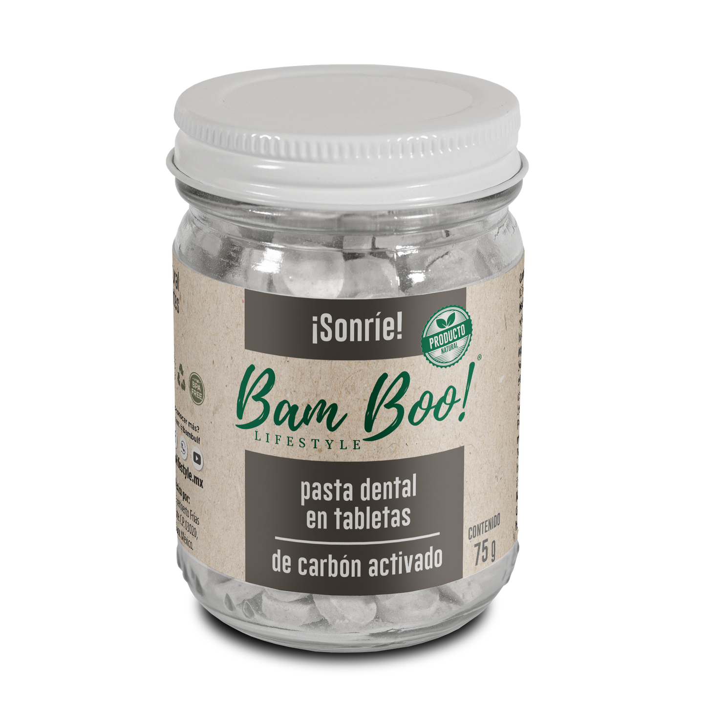 Frasco de Pasta Dental Sólida 75g Bam Boo! Lifestyle | Carbón Activado