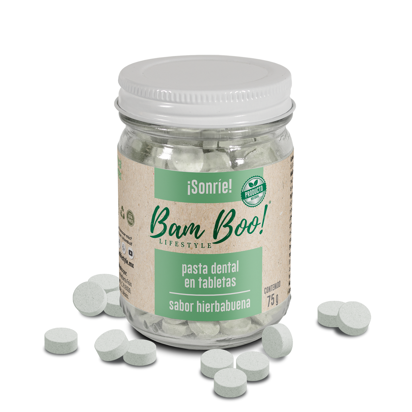 Frasco de Pasta Dental Sólida de 75g Bam Boo! Lifestyle | Hierbabuena