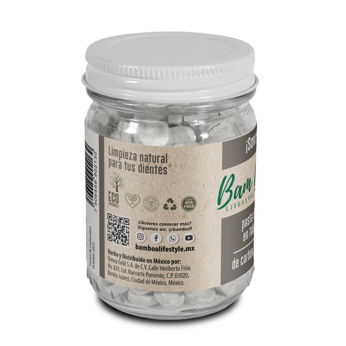 Frasco de Pasta Dental Sólida 75g Bam Boo! Lifestyle | Carbón Activado