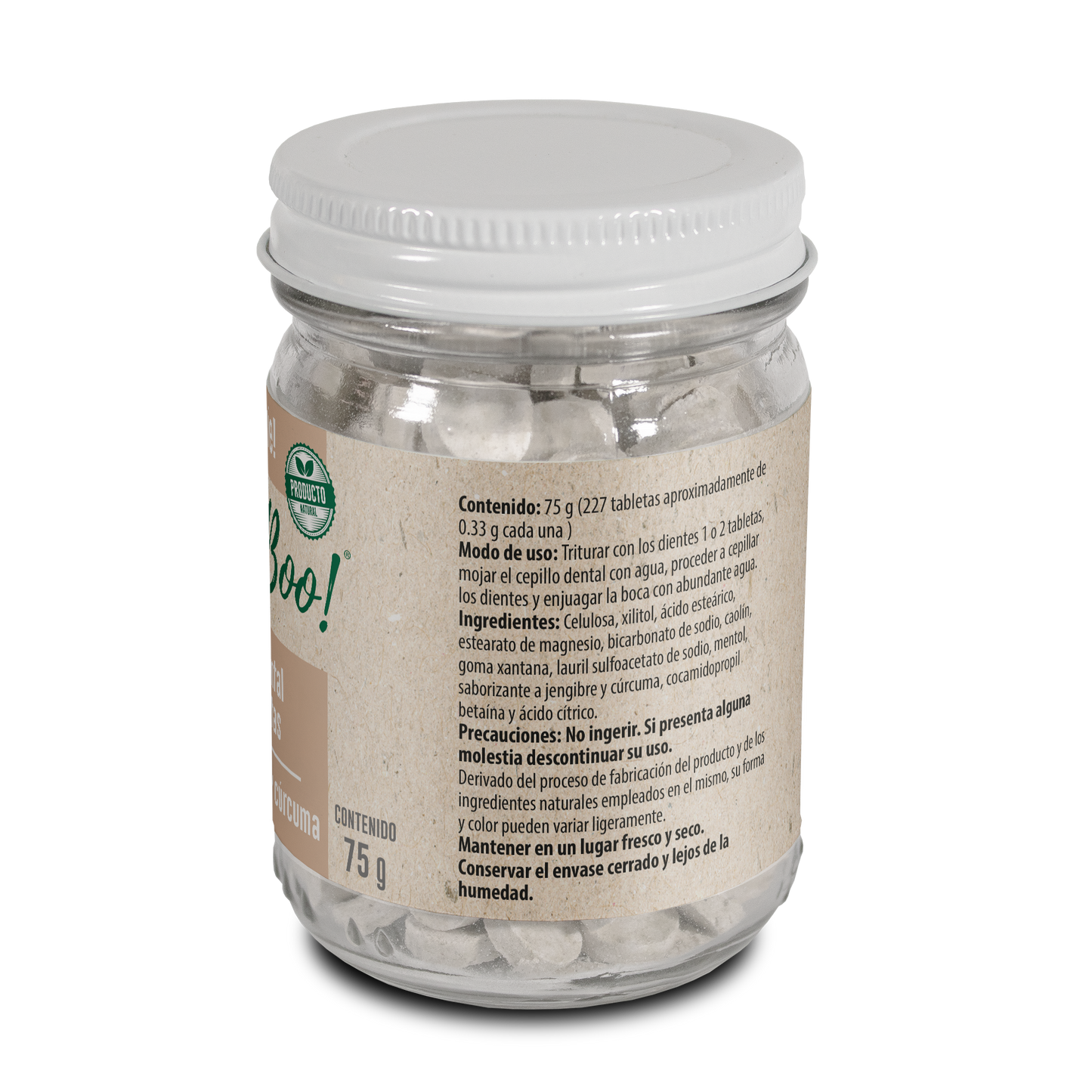 Frasco Pasta Dental Sólida Sabor Jengibre y Cúrcuma Sin Flúor 75 Gr Bam Boo! Lifestyle