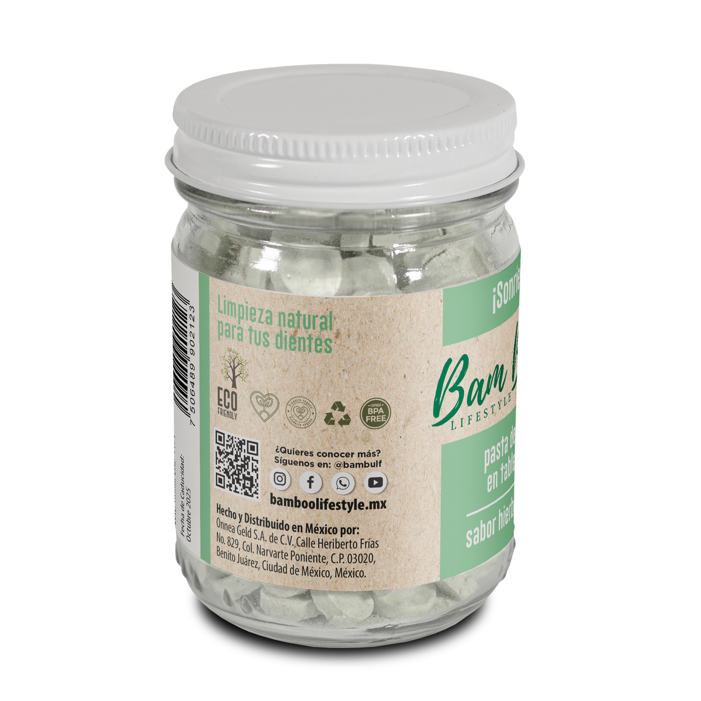 Frasco de Pasta Dental Sólida de 75g Bam Boo! Lifestyle | Hierbabuena