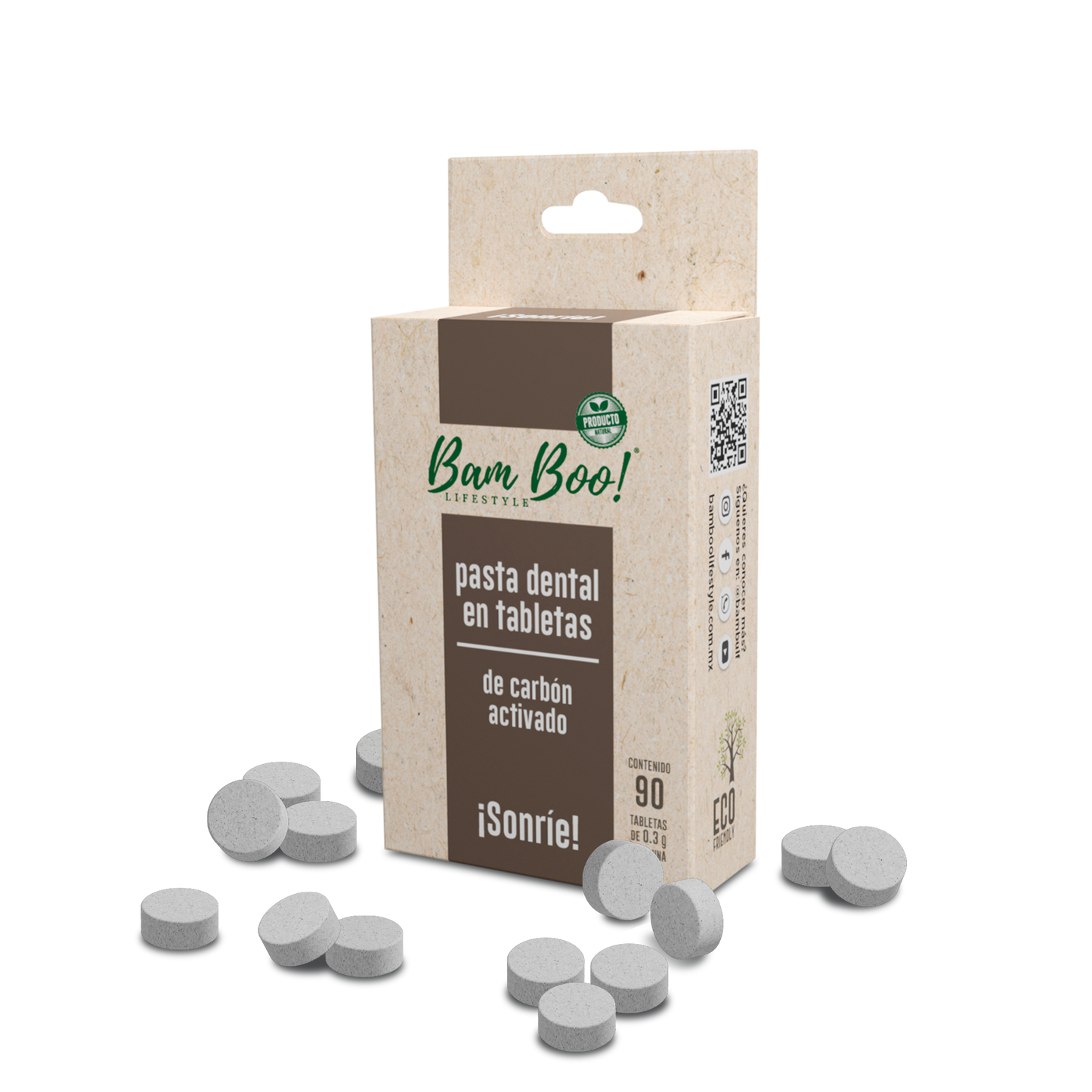 Pasta Dental Sólida de Carbón Activado 90 Tabletas Bam Boo! Lifestyle