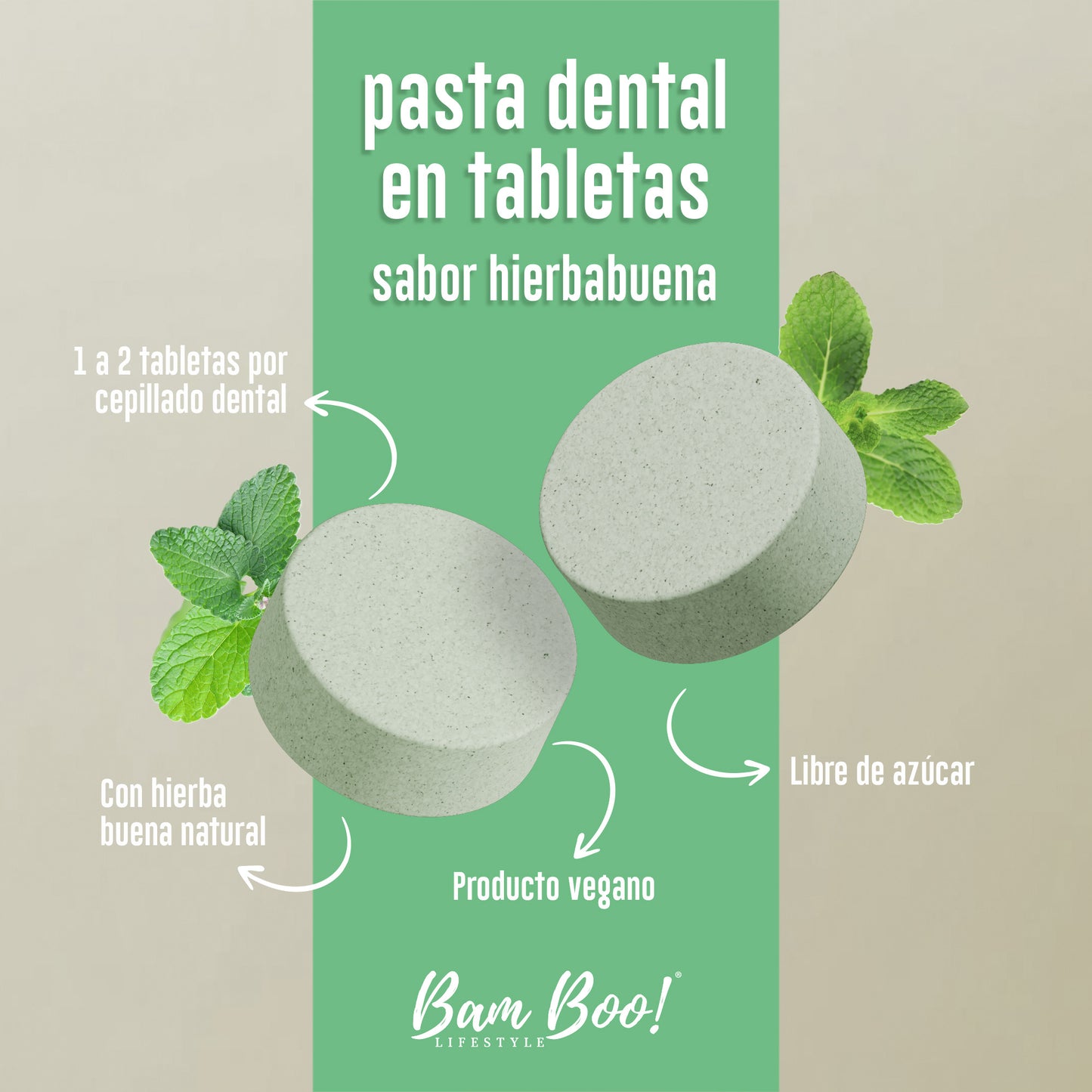 Frasco de Pasta Dental Sólida de 75g Bam Boo! Lifestyle | Hierbabuena