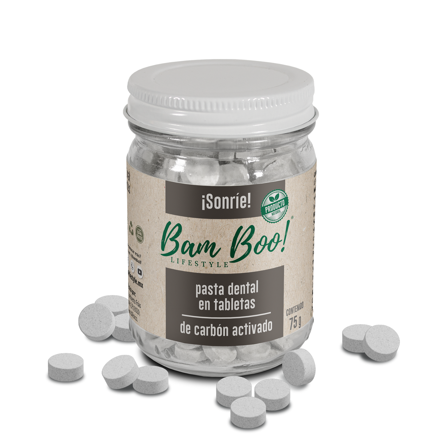 Frasco de Pasta Dental Sólida 75g Bam Boo! Lifestyle | Carbón Activado