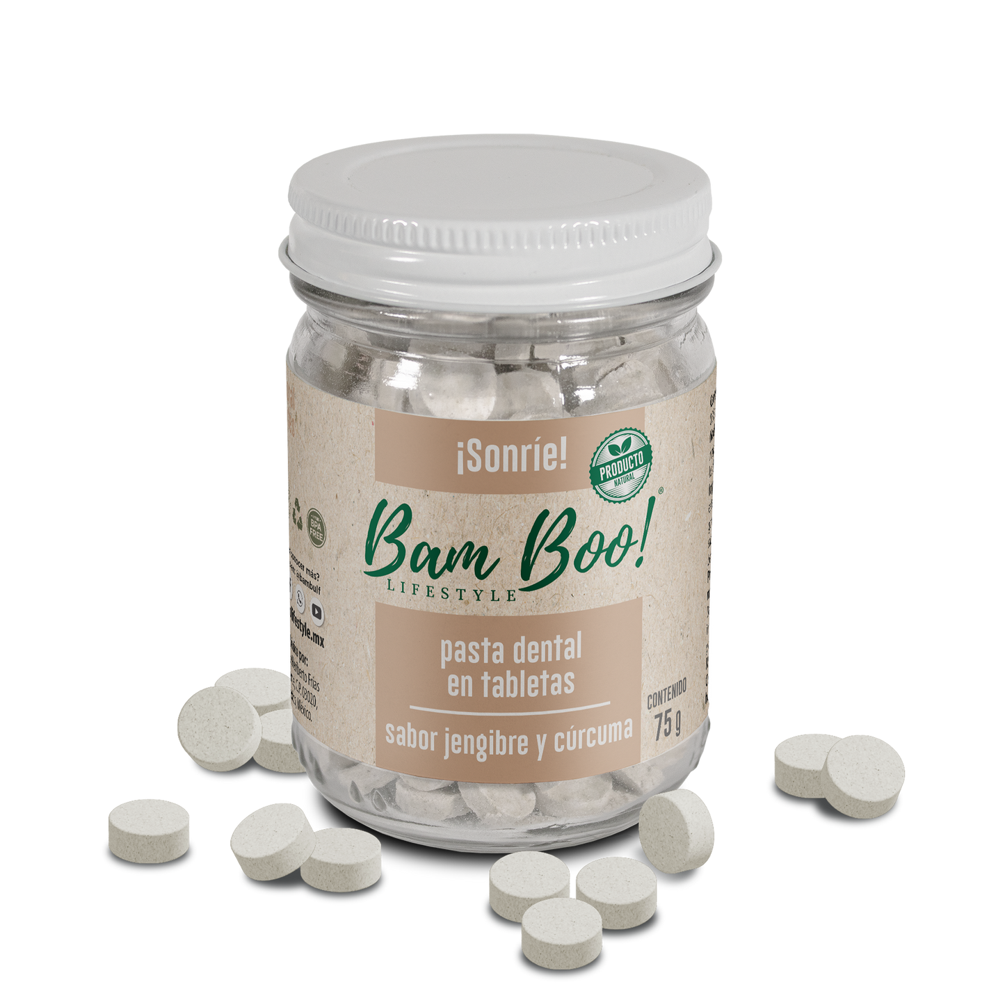 Frasco Pasta Dental Sólida Sabor Jengibre y Cúrcuma Sin Flúor 75 Gr Bam Boo! Lifestyle