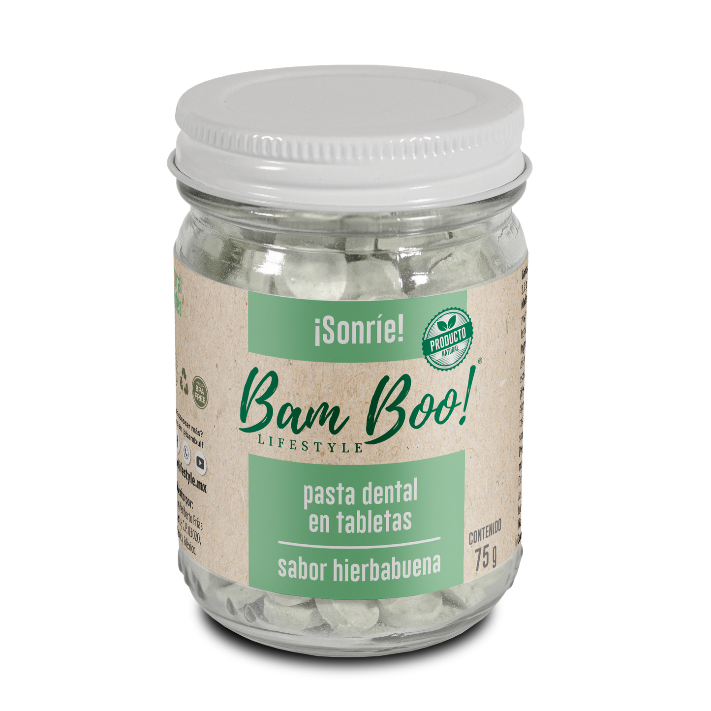 Frasco de Pasta Dental Sólida de 75g Bam Boo! Lifestyle | Hierbabuena