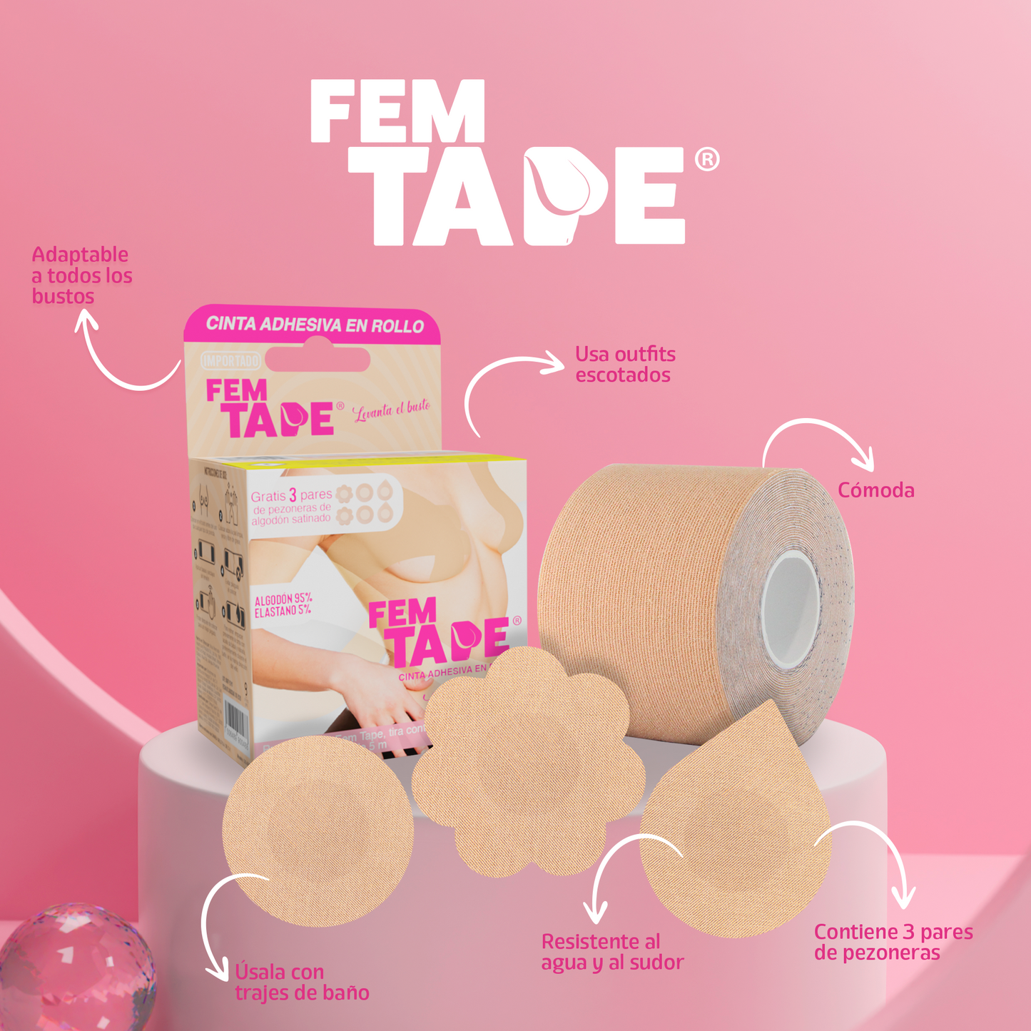 Cinta Adhesiva para Levantamiento de Busto Fem Tape 5 Mts