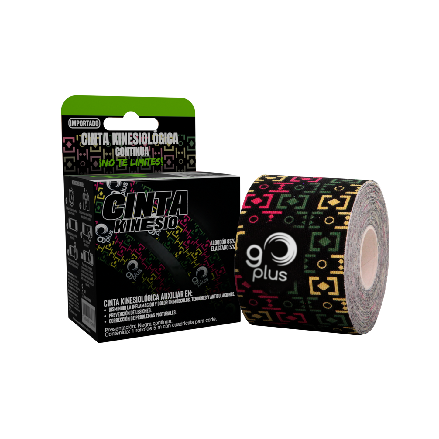 Cinta Kinesiologica Negra 5 m Go Plus