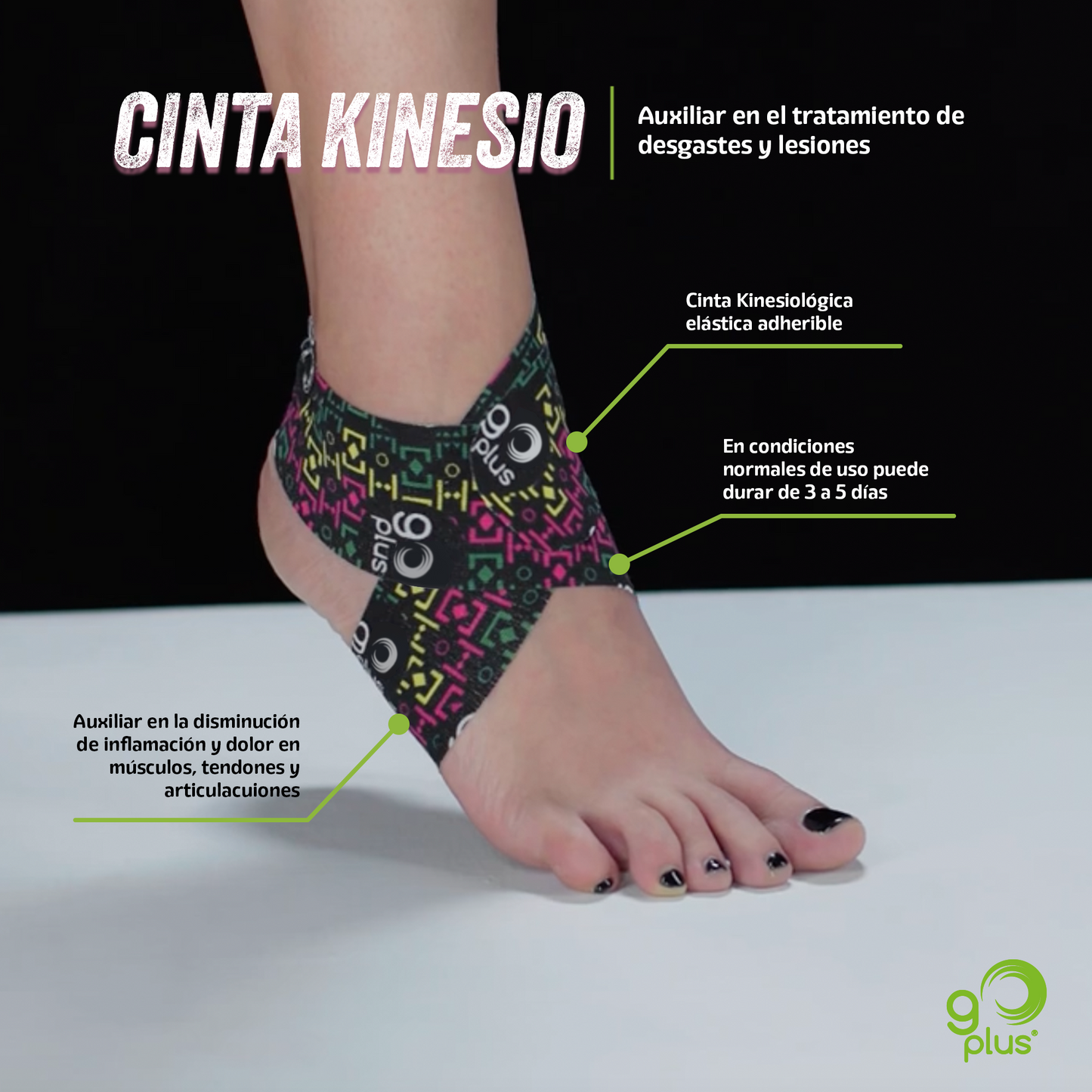 Cinta Kinesiologica Negra 5 m Go Plus