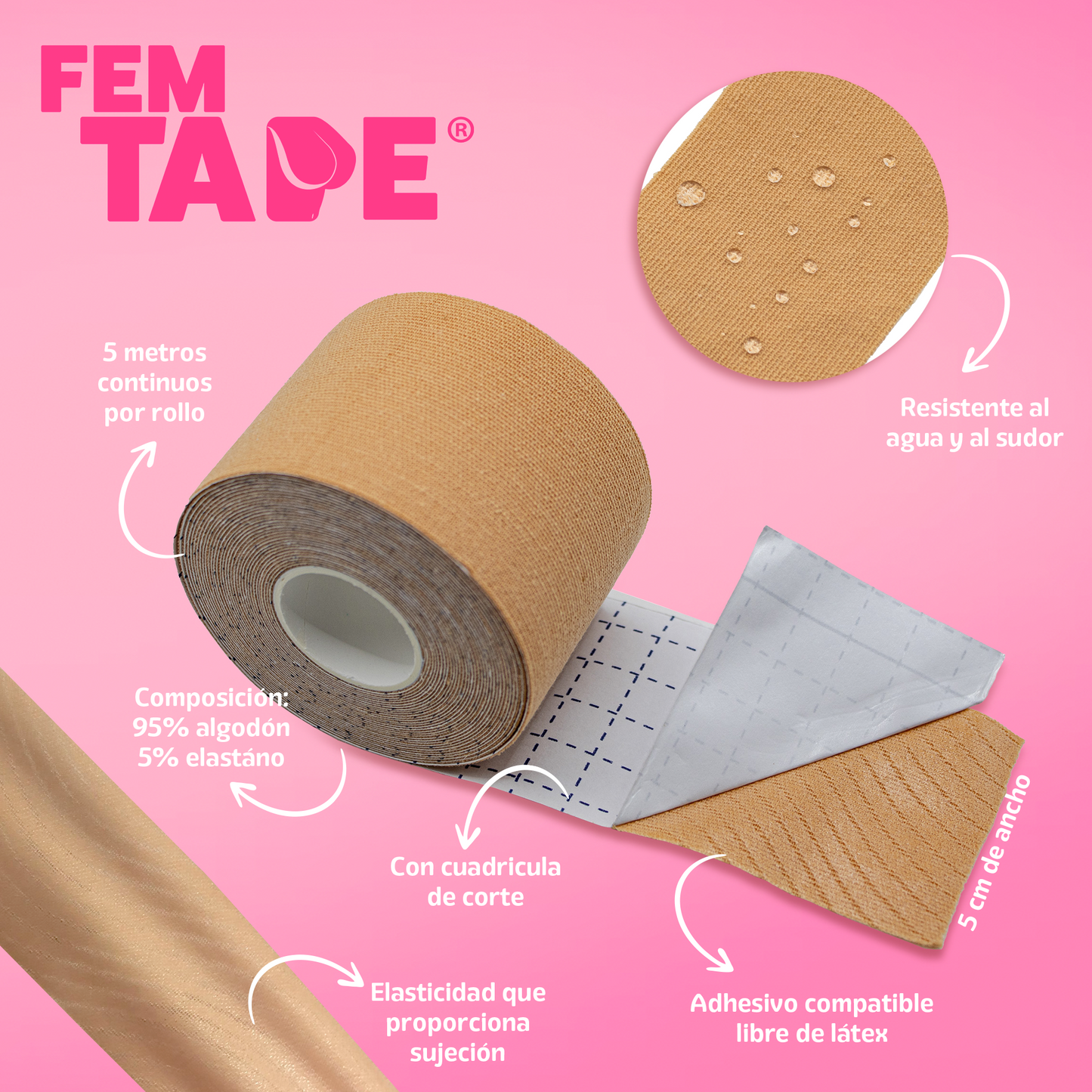 Cinta Adhesiva para Levantamiento de Busto Fem Tape 5 Mts