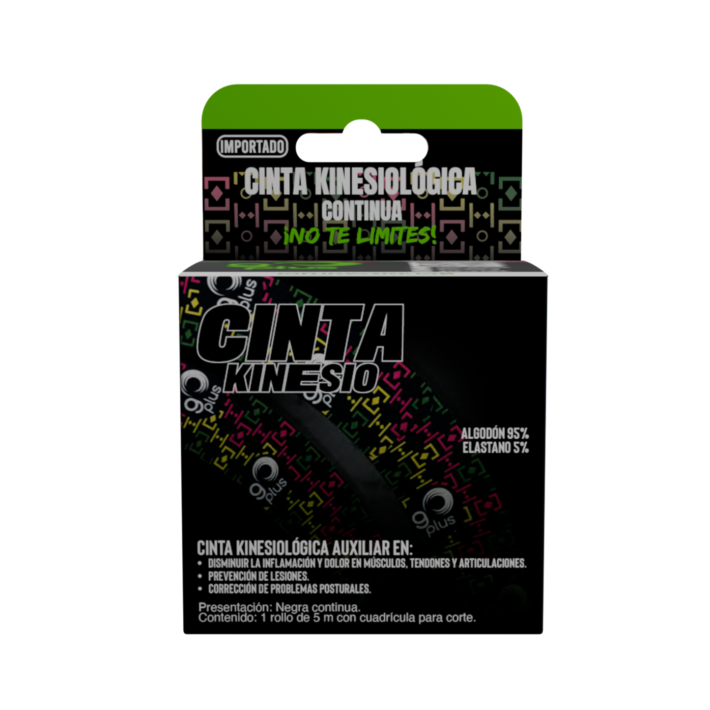 Cinta Kinesiologica Negra 5 m Go Plus