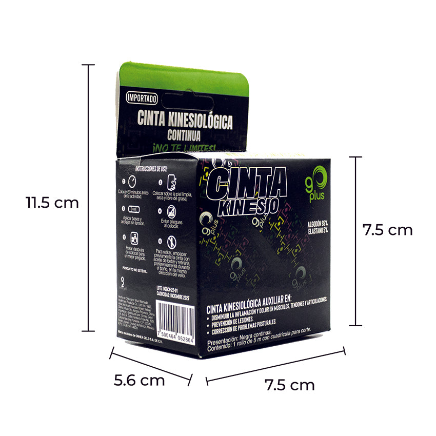 10 Pack Cinta Kinesiológica Negra 5m Diseño Go Plus Mayoreo Go Plus