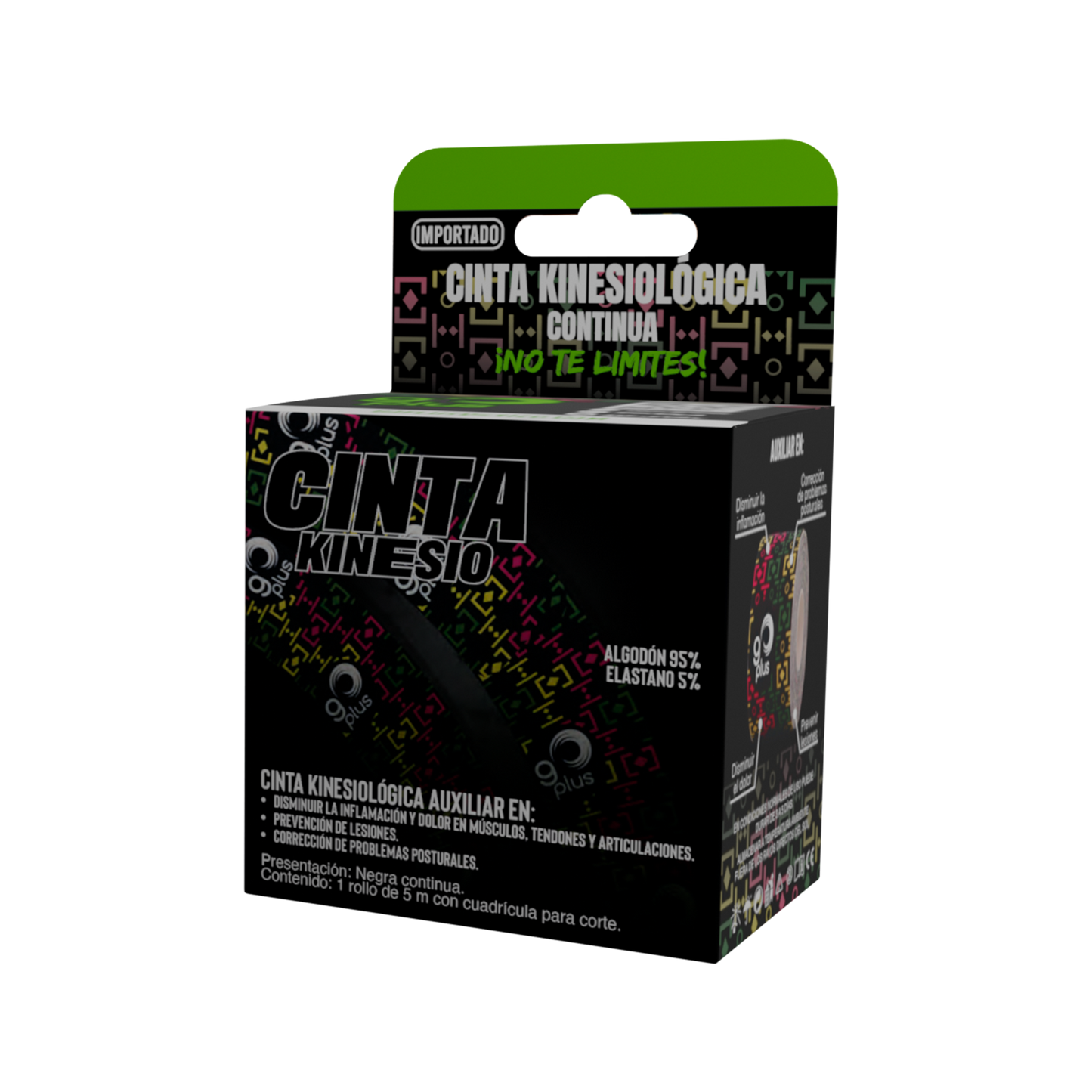 Cinta Kinesiologica Negra 5 m Go Plus