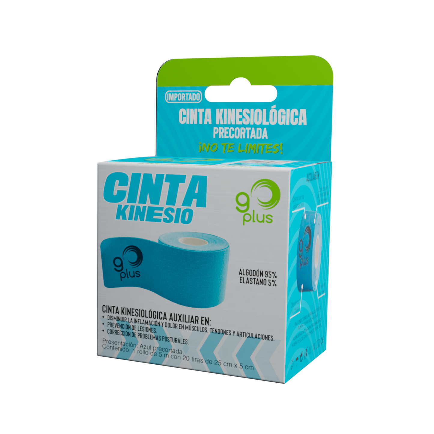 Cinta Kinesiologica Azul 5 m Precortada Go Plus