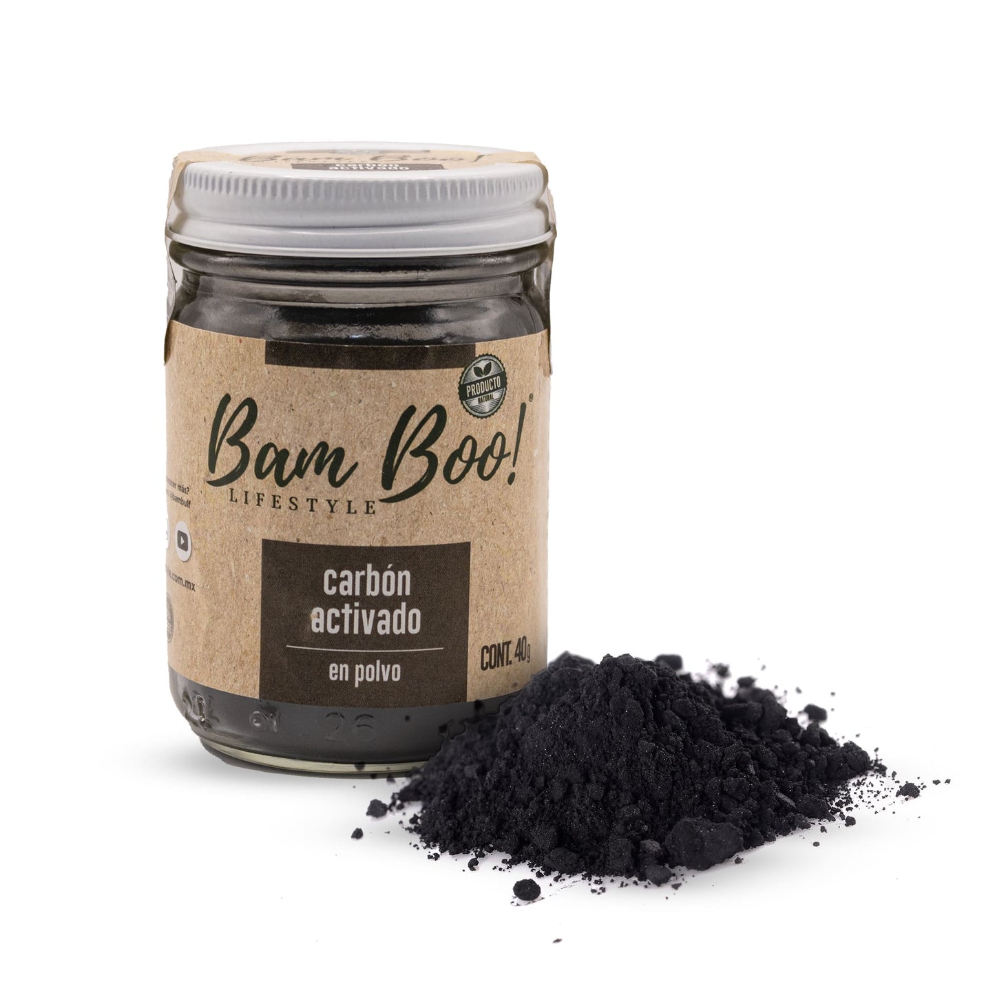 20 Pack Carbón Activado Coco Polvo Vegetal 40 G Bam Boo! Lifestyle