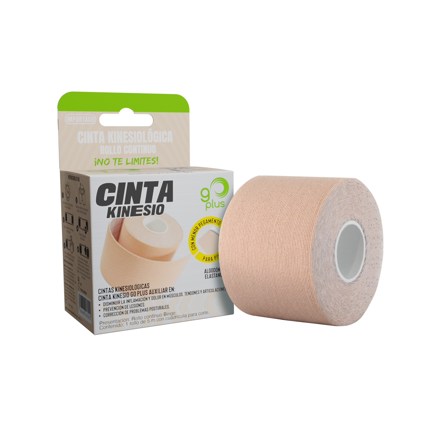 Cinta Kinesiológica Beige Piel Sensible 5m Continua Go Plus