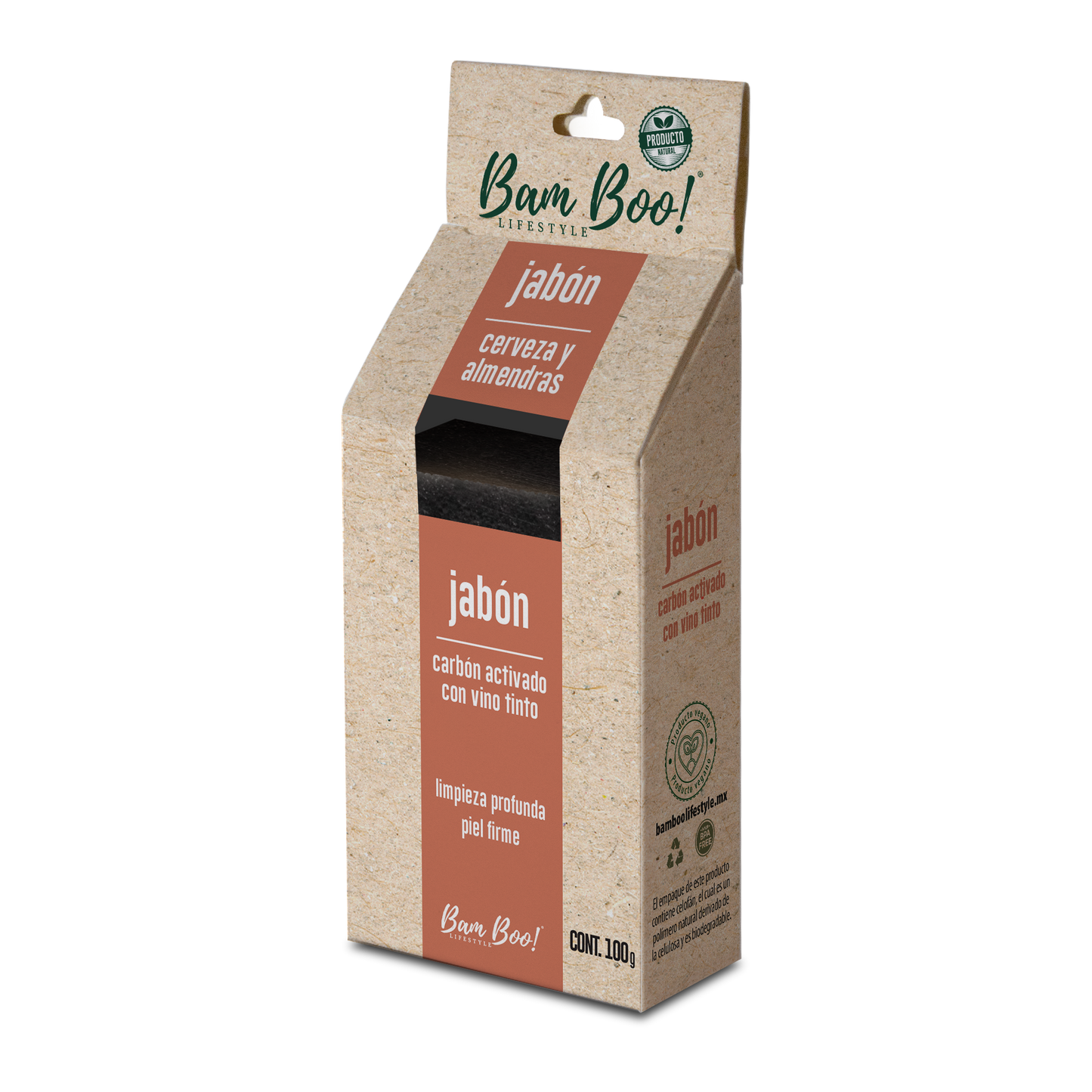 Jabon Artesanal Carbón Activado y Vino Tinto 100 g Bam Boo! Lifestyle