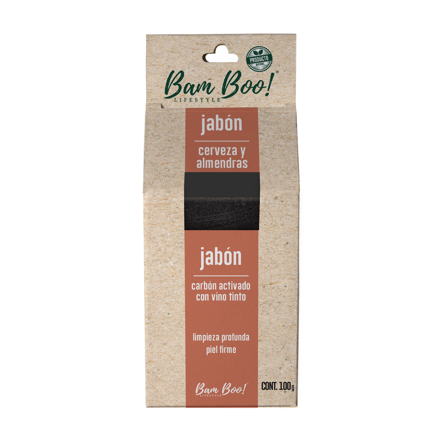 Jabon Artesanal Carbón Activado y Vino Tinto 100 g Bam Boo! Lifestyle