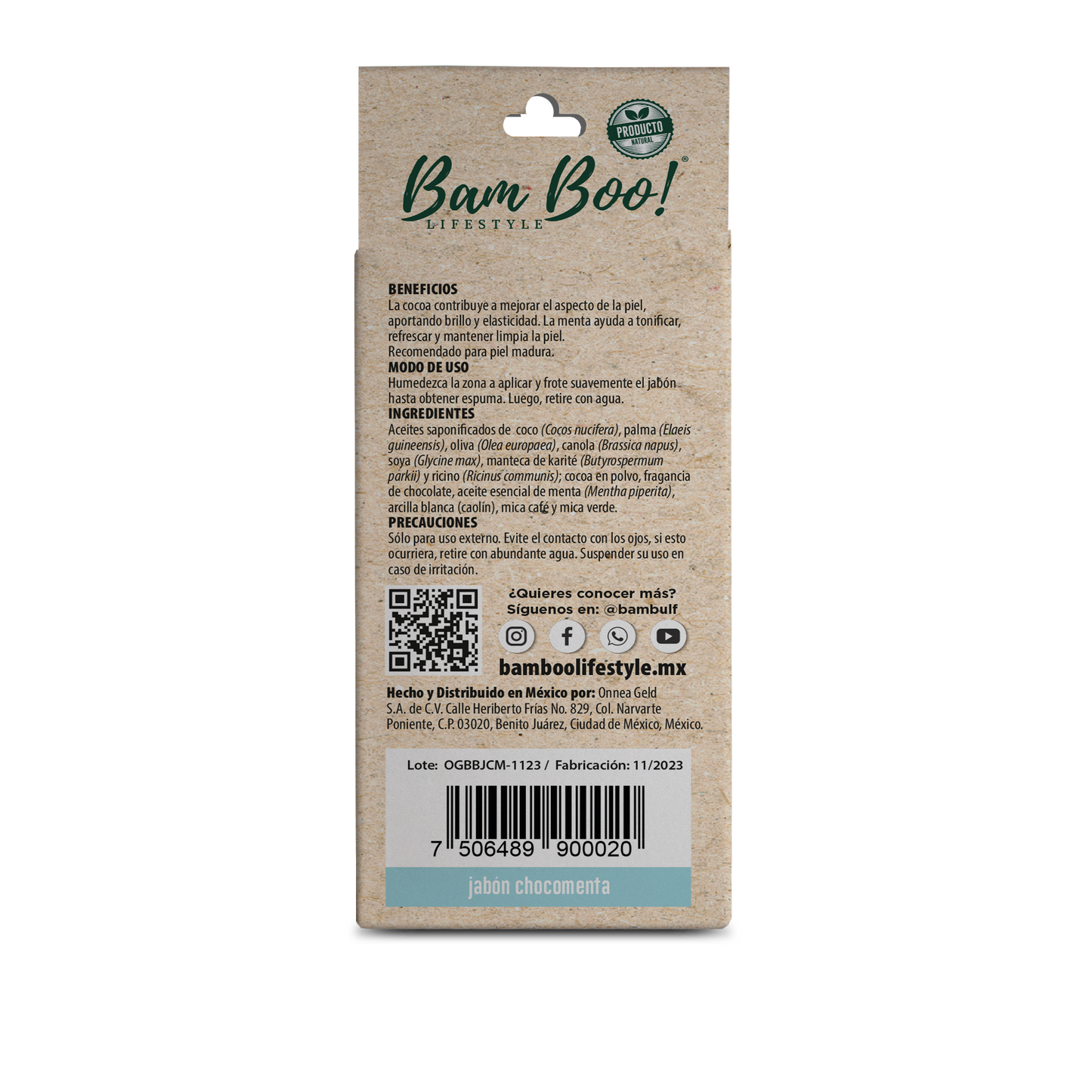 Jabón Artesanal Natural Chocomenta 100 g Bam Boo! Lifestyle