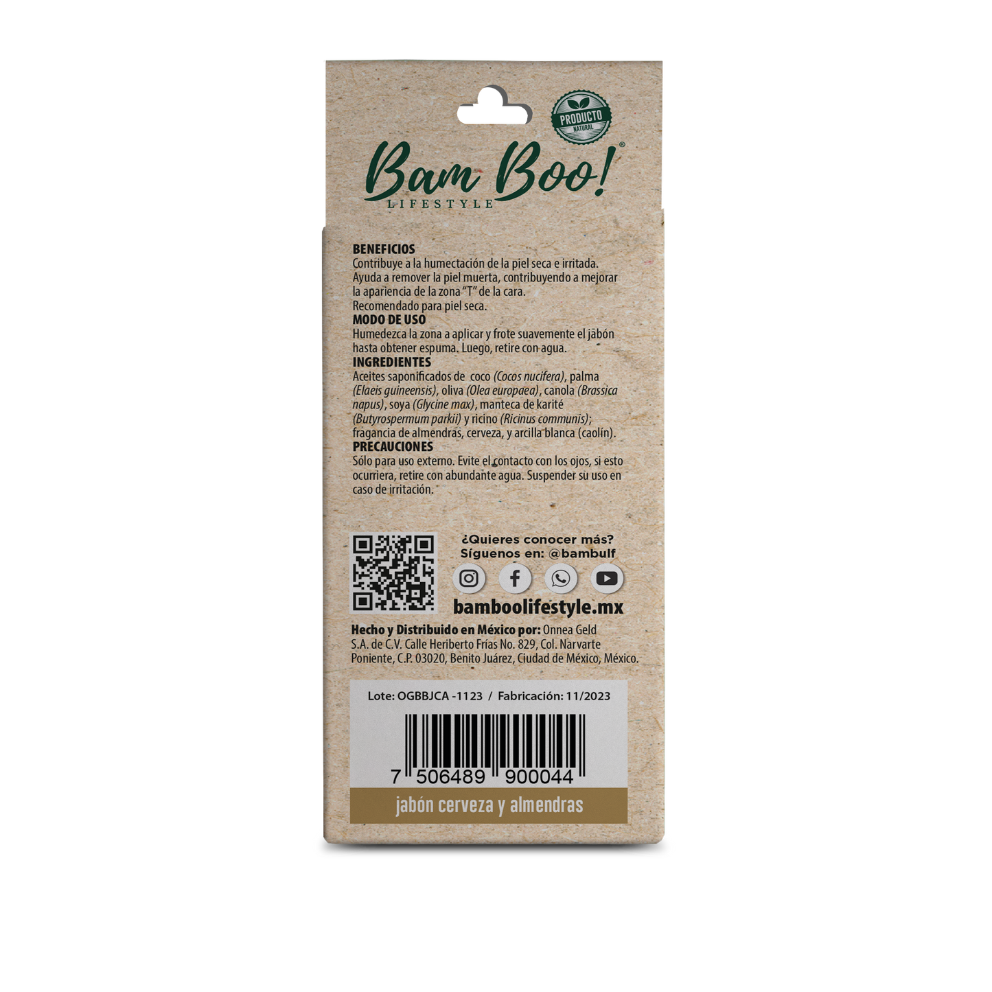 Jabón Artesanal Cerveza y Almendras 100 g Bam Boo! Lifestyle