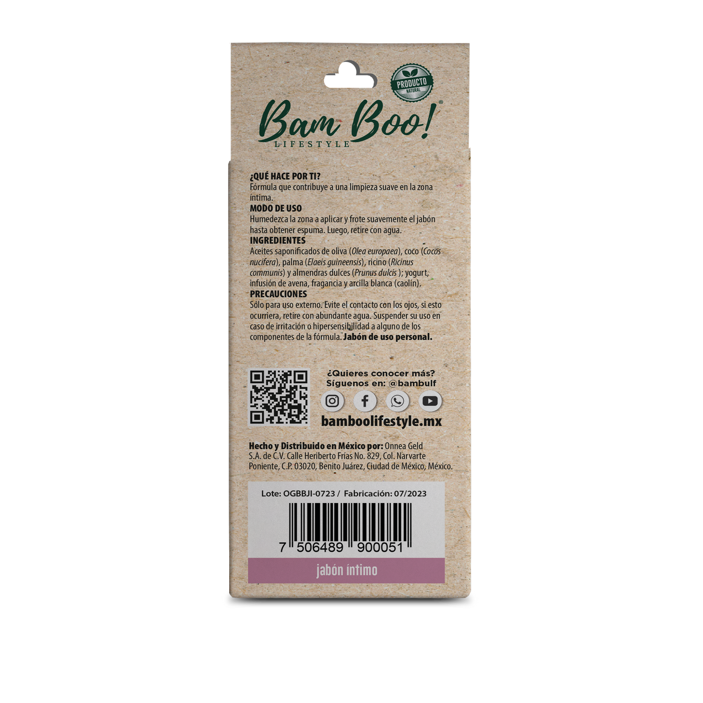 Jabón Artesanal Íntimo Regulador PH 100 g Bam Boo! Lifestyle