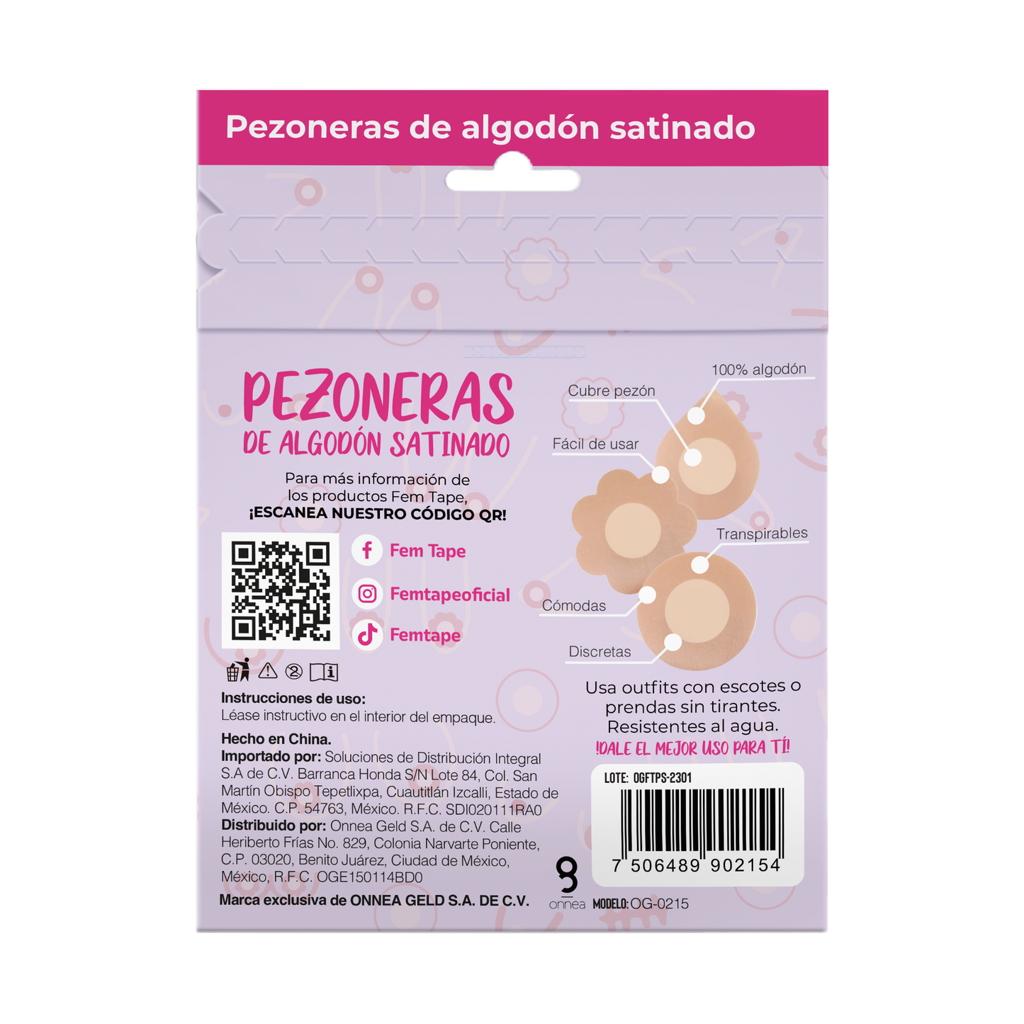 Pezoneras De Algodón Satinado 12 Pzas Fem Tape Cubre Pezón