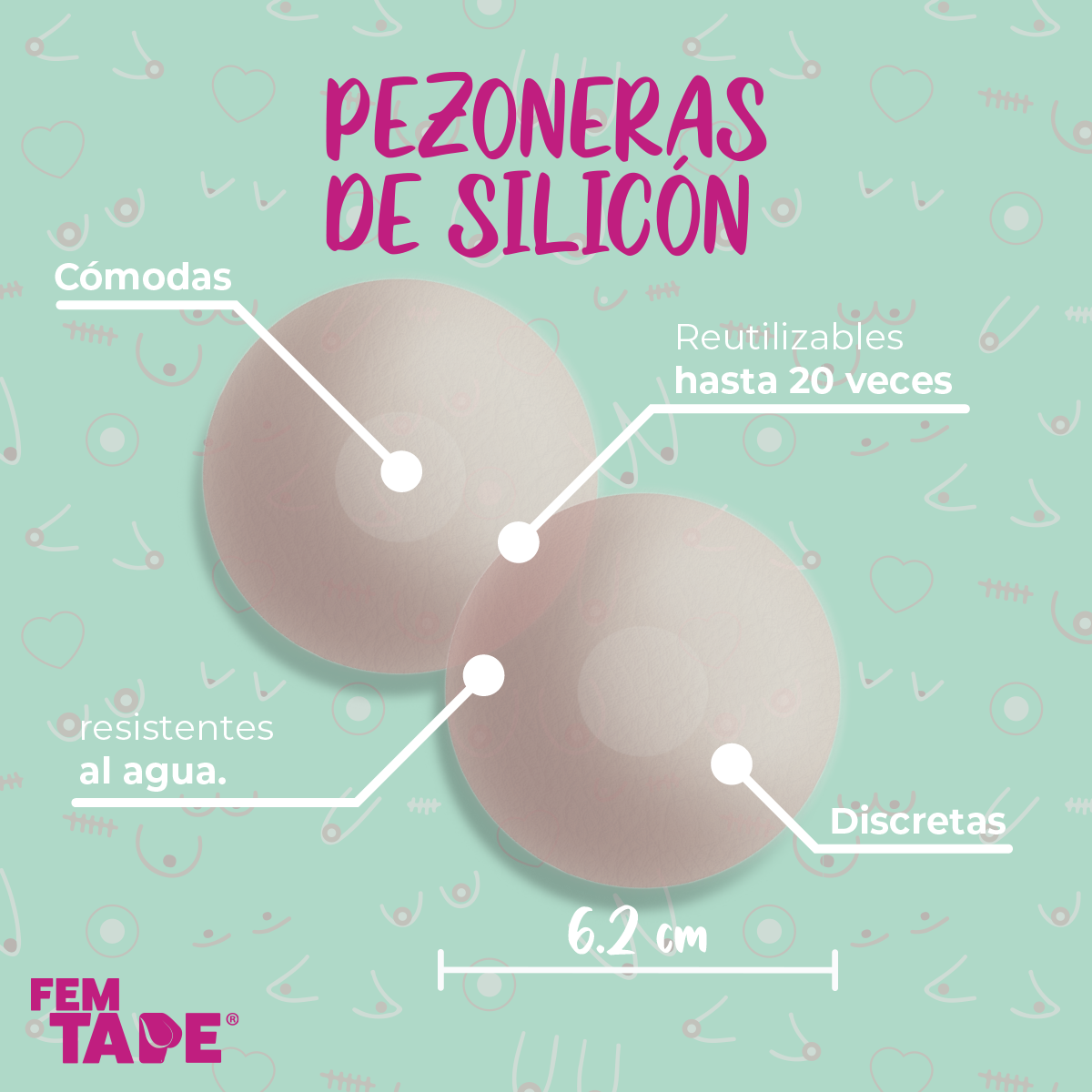Pezoneras de Silicón Reutilizables con Estuche Portátil Fem Tape