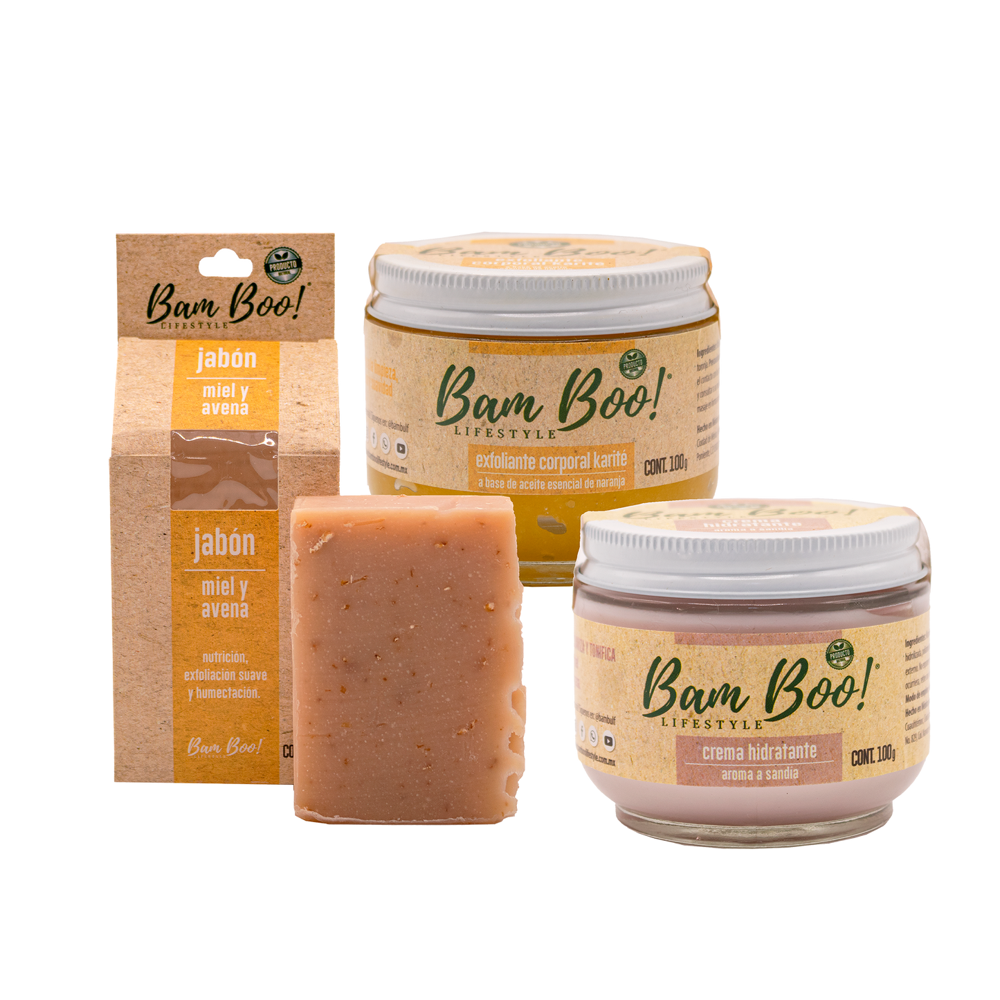 Set para la Piel Exfoliantes, Cremas y Jabones Naturales 6 Pzas Combos Bam Boo! Lifestyle