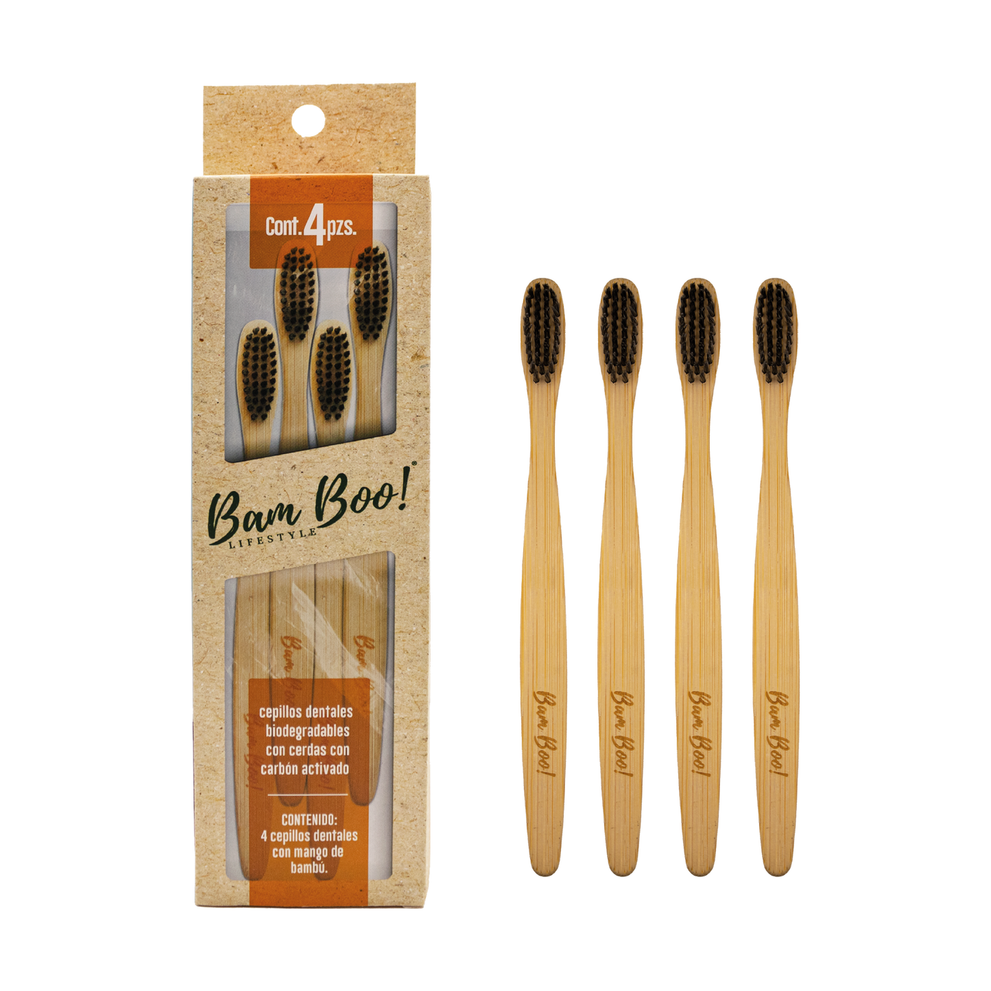Cepillo Dientes Biodegradable Carbón Activado 4 Pack Bam Boo! Lifestyle