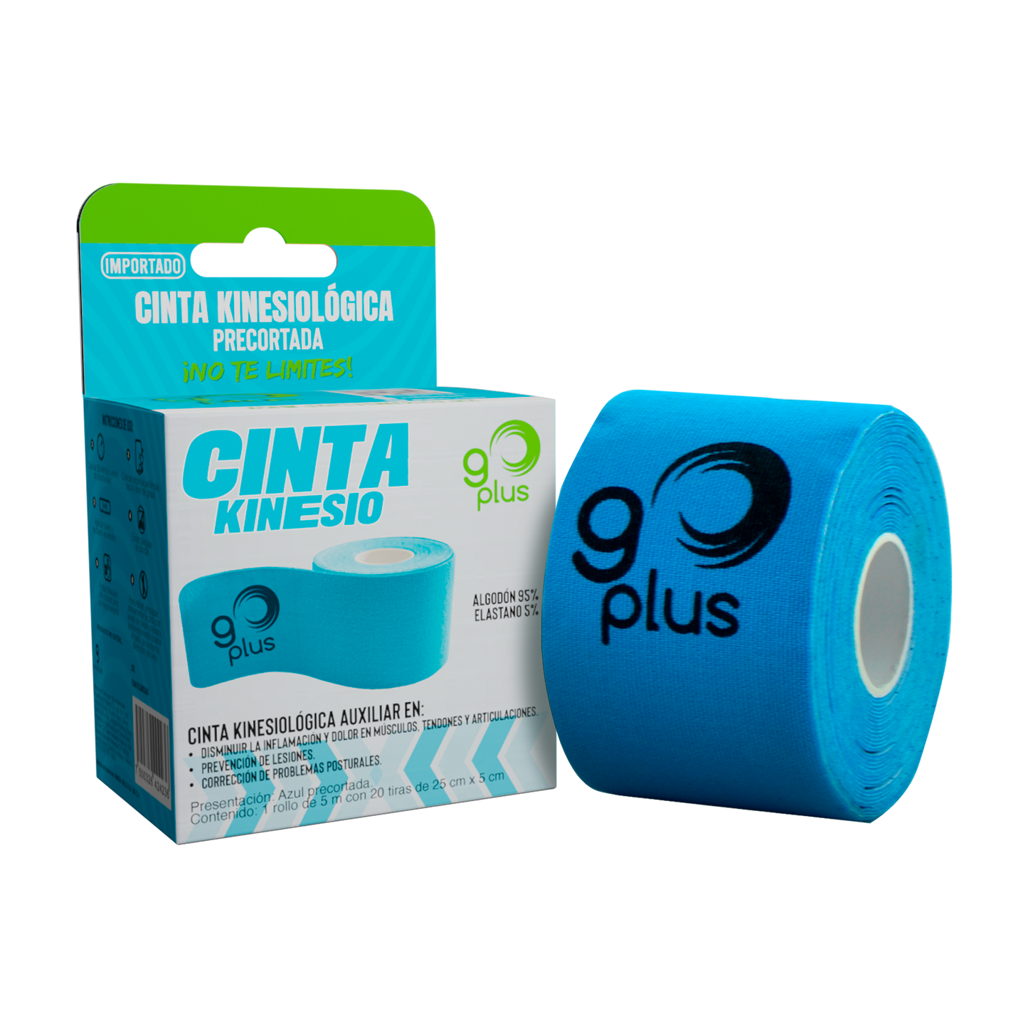 Cinta Kinesiologica Azul 5 m Precortada Go Plus
