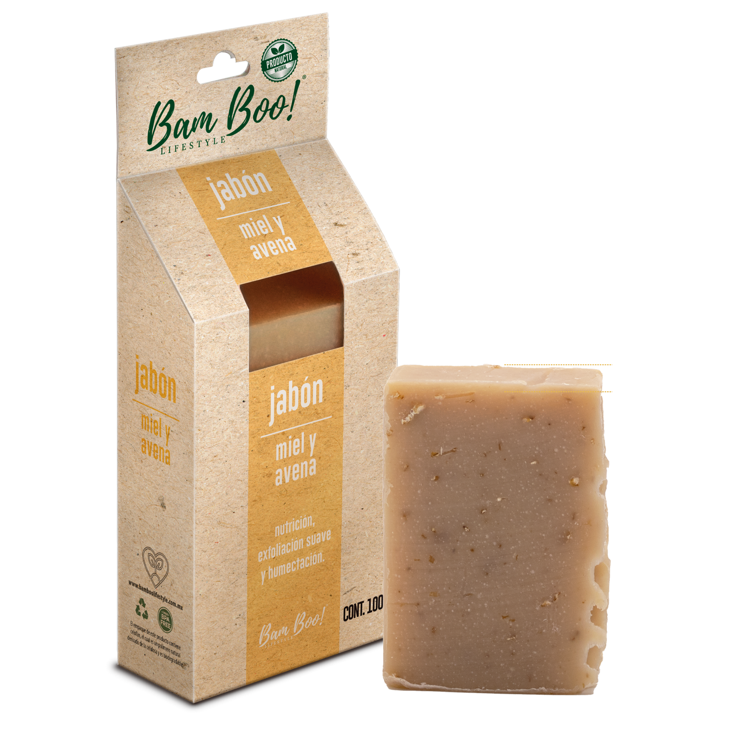 100 Pack Jabón Artesanal Natural Miel Avena 100 G Mayoreo Bam Boo! Lifestyle