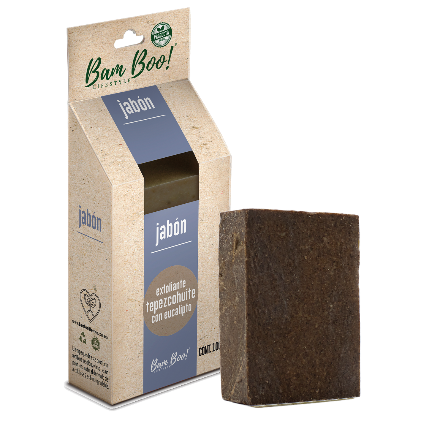Jabón Exfoliante Tepezcohuite Eucalipto 100 g Bam Boo! Lifestyle