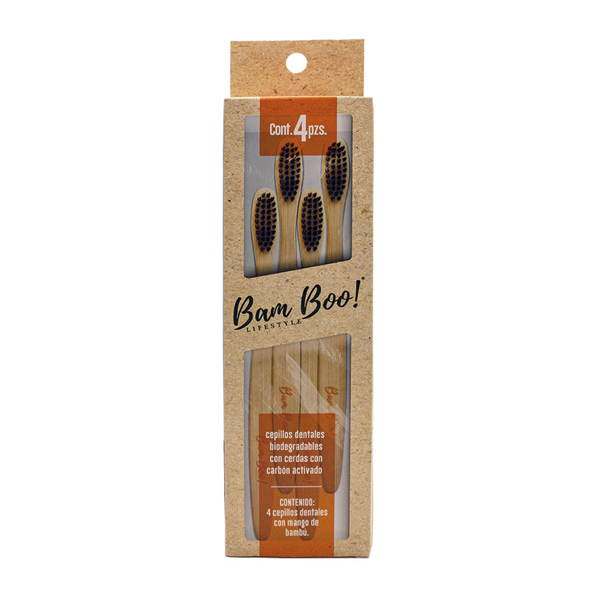 Cepillo Dientes Biodegradable Carbón Activado 4 Pack Bam Boo! Lifestyle