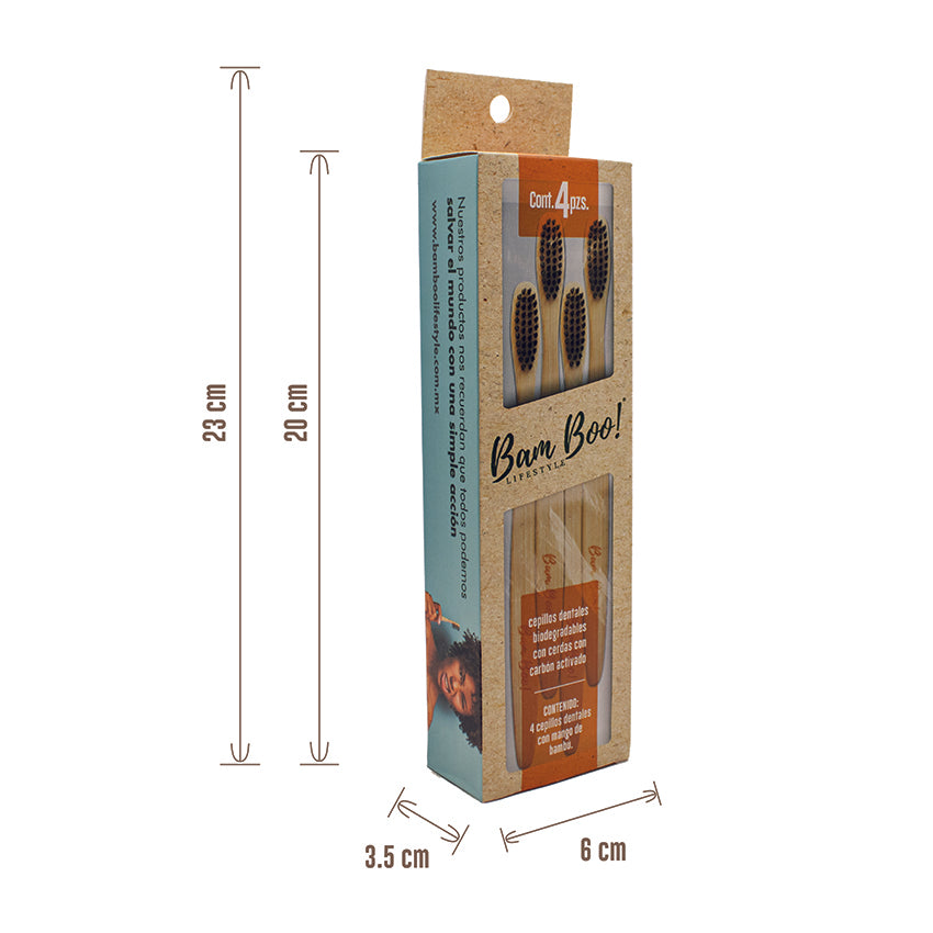 Cepillo Dientes Biodegradable Carbón Activado 4 Pack Bam Boo! Lifestyle