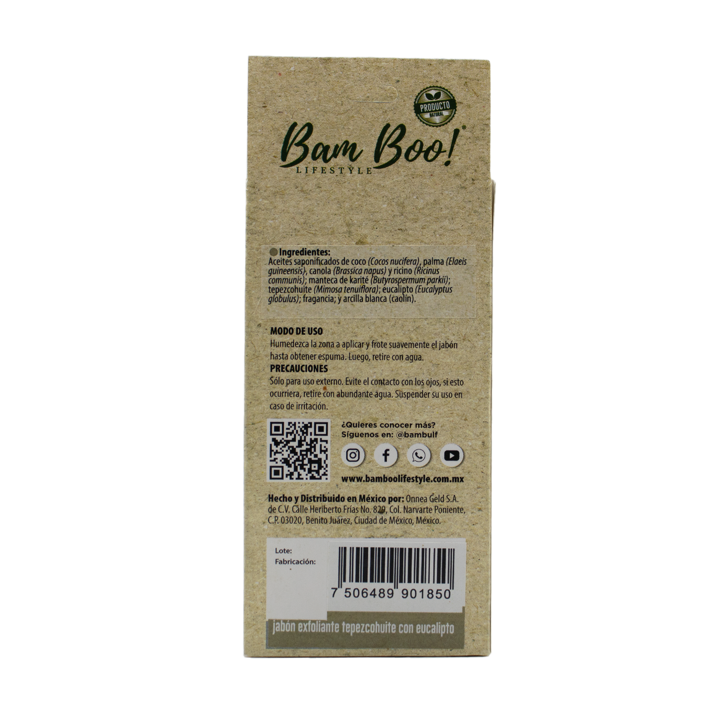 Jabón Exfoliante Tepezcohuite Eucalipto 100 g Bam Boo! Lifestyle