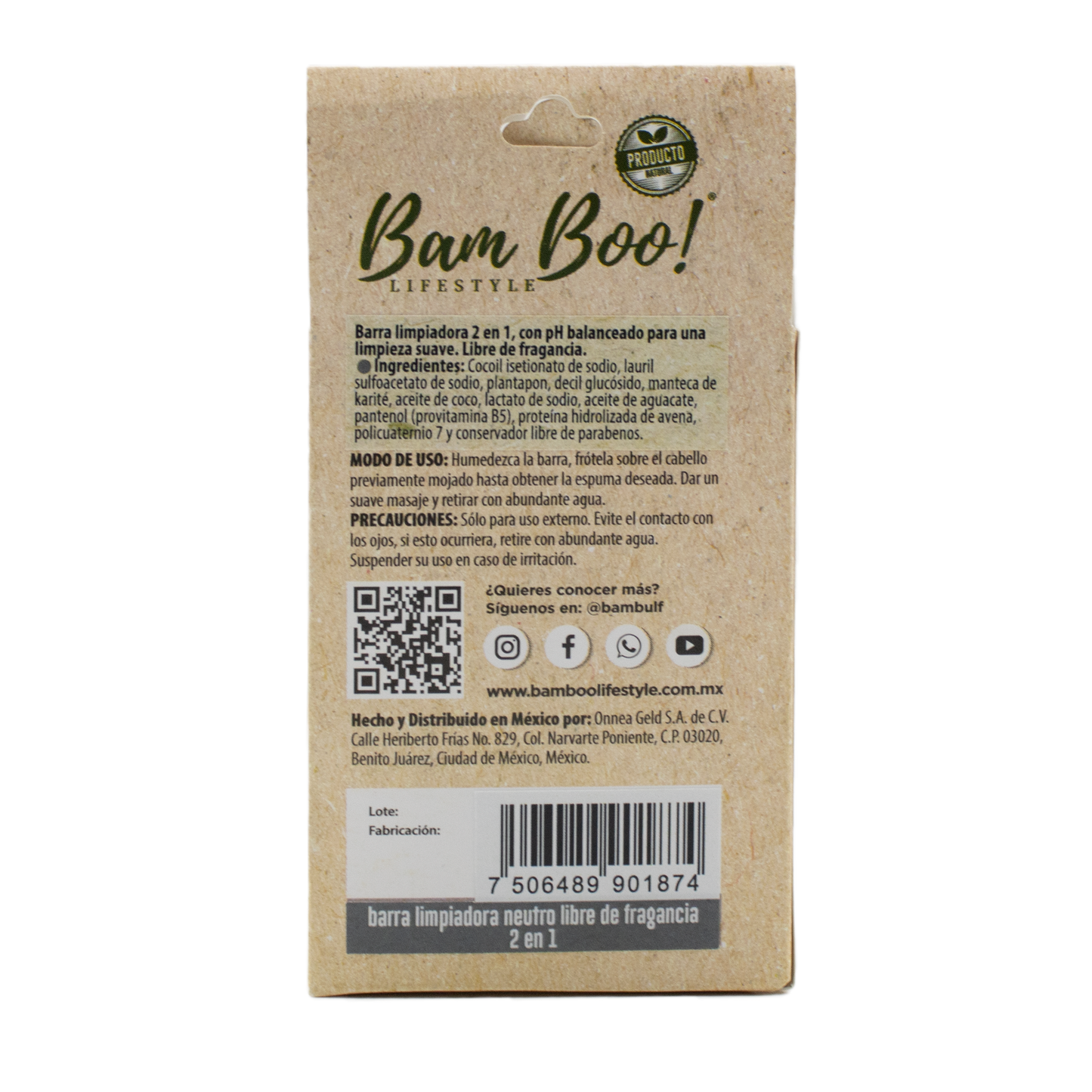 2 in 1 Neutral Cleansing Bar 80 g Bam Boo! Lifestyle
